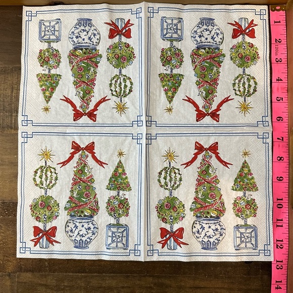 Chinoiserie Blue and White and Christmas Holiday Napkins - Picture 4 of 5